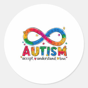 Pegatina Redonda Concienciación sobre el autismo aceptar entender e