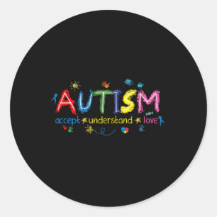 Pegatina Redonda Concienciación sobre el autismo aceptar entender e