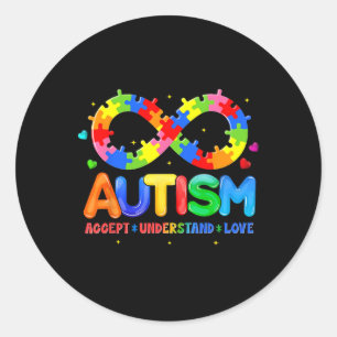 Pegatina Redonda Concienciación sobre el autismo aceptar entender e