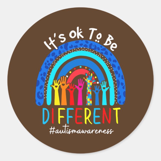 Pegatina Redonda Concienciación sobre el autismo Hombres Mujer Niño (Anverso)