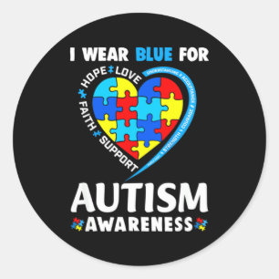 Pegatina Redonda Concienciación sobre el Autismo Llevo Azul Para la