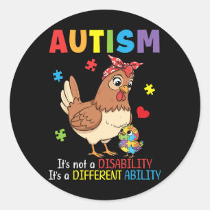 Pegatina Redonda Concienciación sobre el autismo Madre Pollo Difere