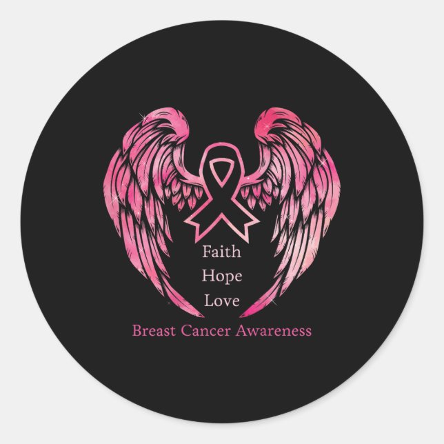 Pegatina Redonda Concienciación sobre el cáncer de mama Fe Esperanz (Anverso)