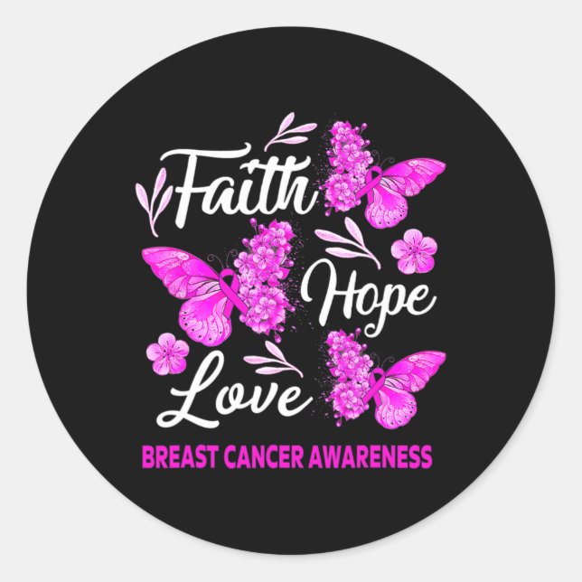 Pegatina Redonda Concienciación sobre el cáncer de mama Mujer Fe Es (Anverso)