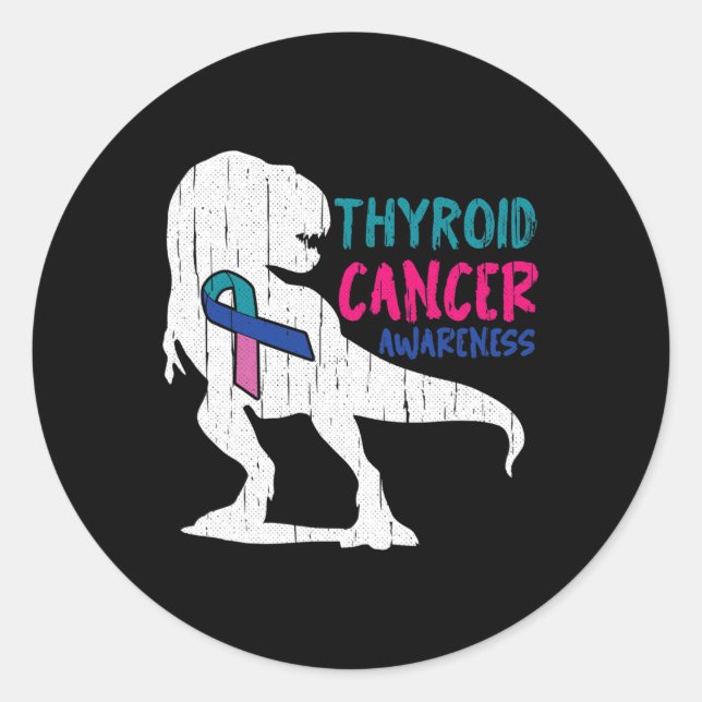 Pegatina Redonda Concienciación sobre el cáncer Guay T-rex Warrior  (Anverso)