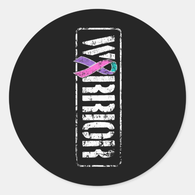 Pegatina Redonda Concienciación sobre el cáncer - Guerrero militar  (Anverso)