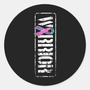 Pegatina Redonda Concienciación sobre el cáncer - Guerrero militar 