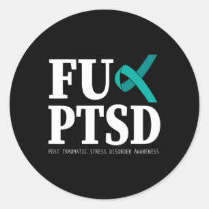 Pegatina Redonda Concienciación sobre el Ptsd de Cinta verde azulad