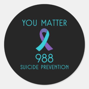 Pegatina Redonda Concienciación sobre el suicidio - 988 - Prevenció