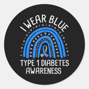 Pegatina Redonda Concienciación sobre la diabetes tipo 1 Llevo azul