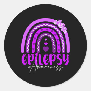 Pegatina Redonda Concienciación sobre la epilepsia-arcoíris Purple 