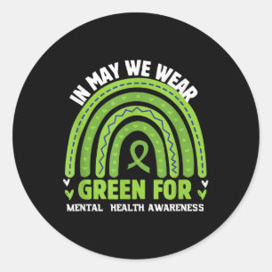 Pegatina Redonda Concienciación sobre la salud mental Cinta verde
