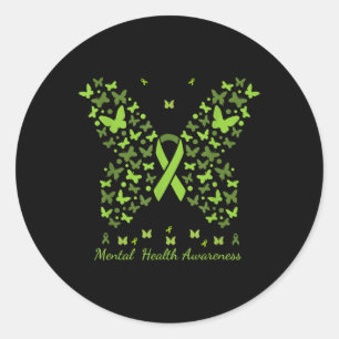 Pegatina Redonda Concienciación sobre la salud mental Cinta verde M