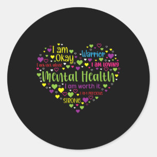 Pegatina Redonda Concienciación sobre la salud mental Corazón para
