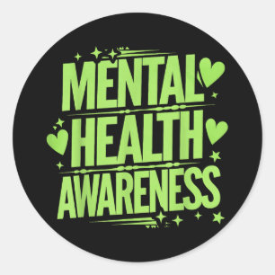 Pegatina Redonda Concienciación sobre la salud mental Corazones de 