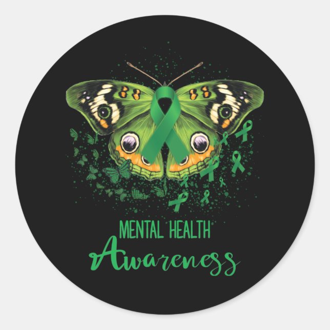 Pegatina Redonda Concienciación sobre la salud mental Mariposa Cint (Anverso)