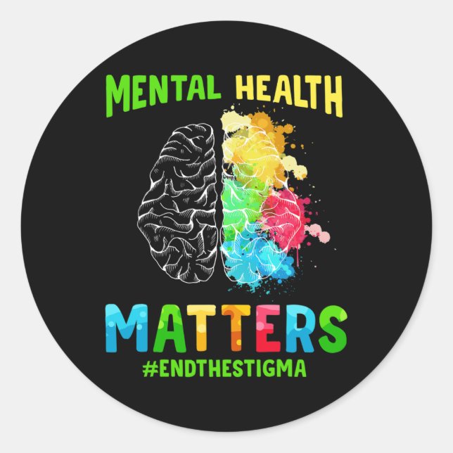 Pegatina Redonda Concienciación sobre la salud mental pone fin al e (Anverso)