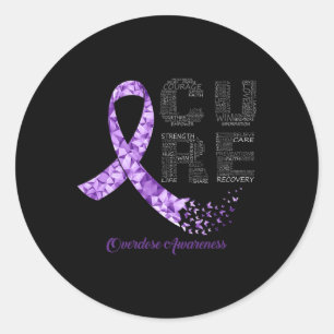 Pegatina Redonda Concienciación sobre la sobredosis de Cure Purple