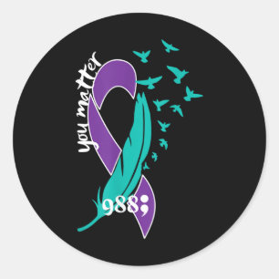 Pegatina Redonda Concienciación sobre prevención del suicidio de He