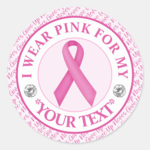 Pegatina Redonda Concientización sobre el cáncer de mama Uso rosa p