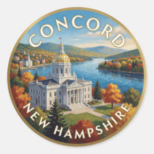 Pegatina Redonda Concord New Hampshire Golden Dome Arte de Viaje
