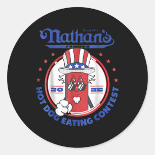 Pegatina Redonda Concurso de Comer Hot Dogs Divertido Nathan's Famo