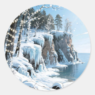 Pegatina Redonda Condado de Door Wisconsin Invierno Navidad