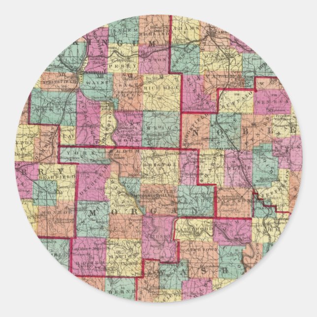 Pegatina Redonda Condados de Ohio (Anverso)