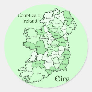 Pegatina Redonda Condados del mapa de Irlanda