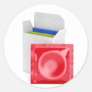 Pegatina Redonda Condones en el fondo blanco