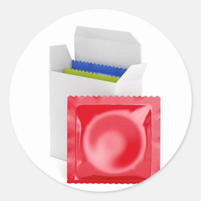 Pegatina Redonda Condones sobre fondo blanco (Anverso)