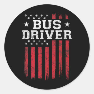 Pegatina Redonda Conductor de autobús Bandera Americana Patriota Es