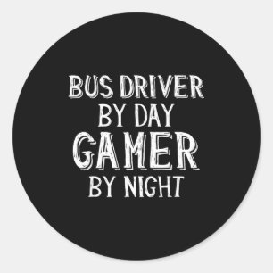 Pegatina Redonda Conductor De Autobús De Día Jugador De Noche Regal