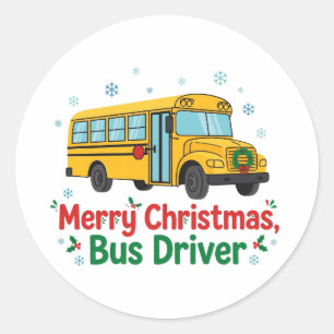 Pegatina Redonda Conductor de Autobús Feliz Navidad