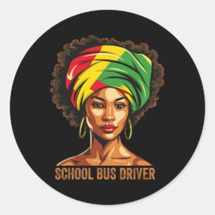 Pegatina Redonda Conductor de bus escolar Afro-American Black Hist