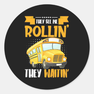 Pegatina Redonda Conductor de bus me ve Rollin