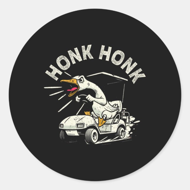 Pegatina Redonda Conductor de carrito de golf Silly Goose Honk Honk (Anverso)