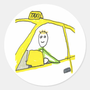 Pegatina Redonda Conductor de Taxi Stickman
