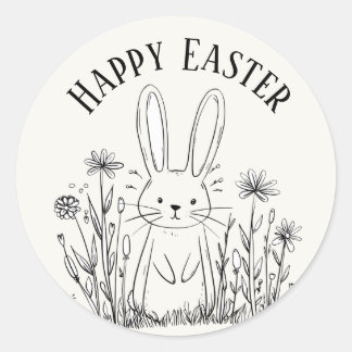 Pegatina Redonda Conejito azul adorable stickers felices de Pascua