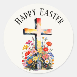 Pegatina Redonda Conejito azul adorable stickers feliz Pascua