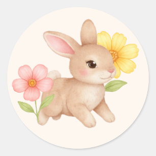 Pegatina Redonda Conejito Bebé Adorable Conejo Mejillas Rosadas