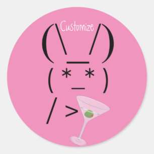 Pegatina Redonda Conejito de Ascii con martini Thunder_Cove
