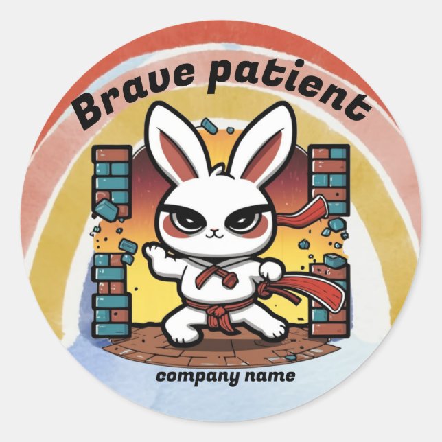 Pegatina Redonda conejito de karate, paciente valiente, para los ni (Anverso)