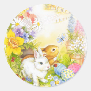Pegatina Redonda Conejito de pascua