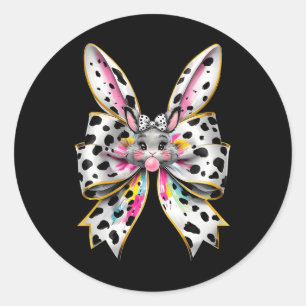 Pegatina Redonda Conejito de Pascua con Coquette Bow Easter Day Gir