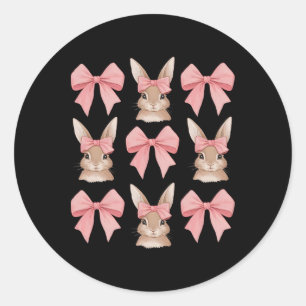 Pegatina Redonda Conejito de Pascua con Coquette Bow Easter Day Gir