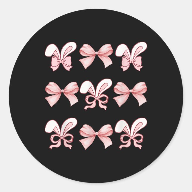 Pegatina Redonda Conejito de Pascua con Coquette Bow Easter Day Gir (Anverso)