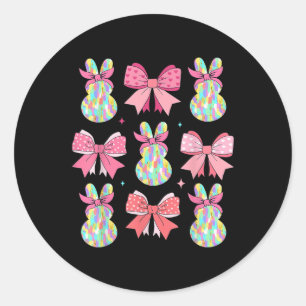 Pegatina Redonda Conejito de Pascua con Coquette Bow Easter Day Gir