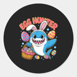 Pegatina Redonda Conejito de Pascua de tiburón divertido cazador de