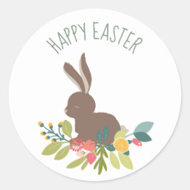 Pegatina Redonda Conejito de pascua feliz